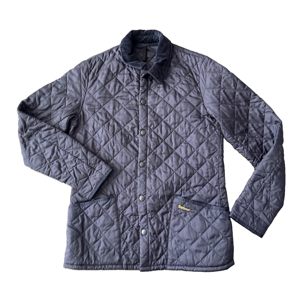 Barbour Heritage Liddesdale Jacket Men M Navy Diamond Quilted Corduroy Collar